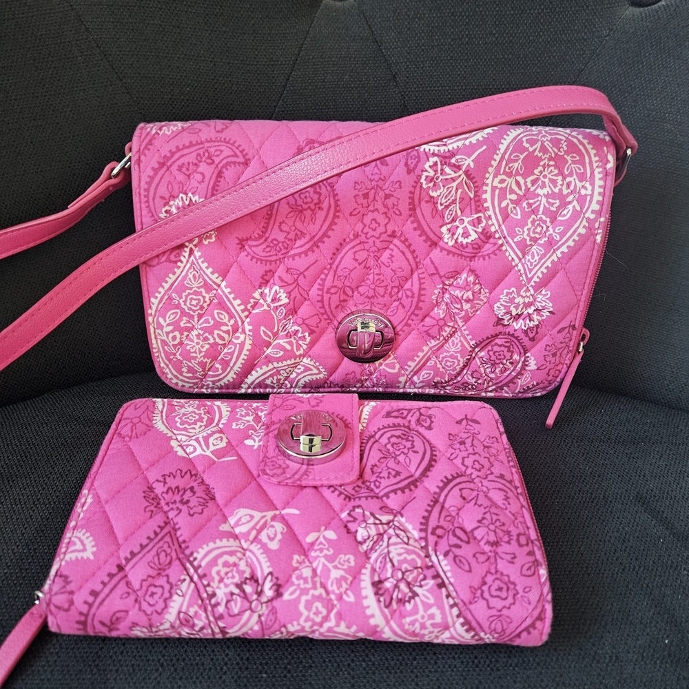 Vera Bradley Stamped Paisley Crossbody Bag and Wallet Set